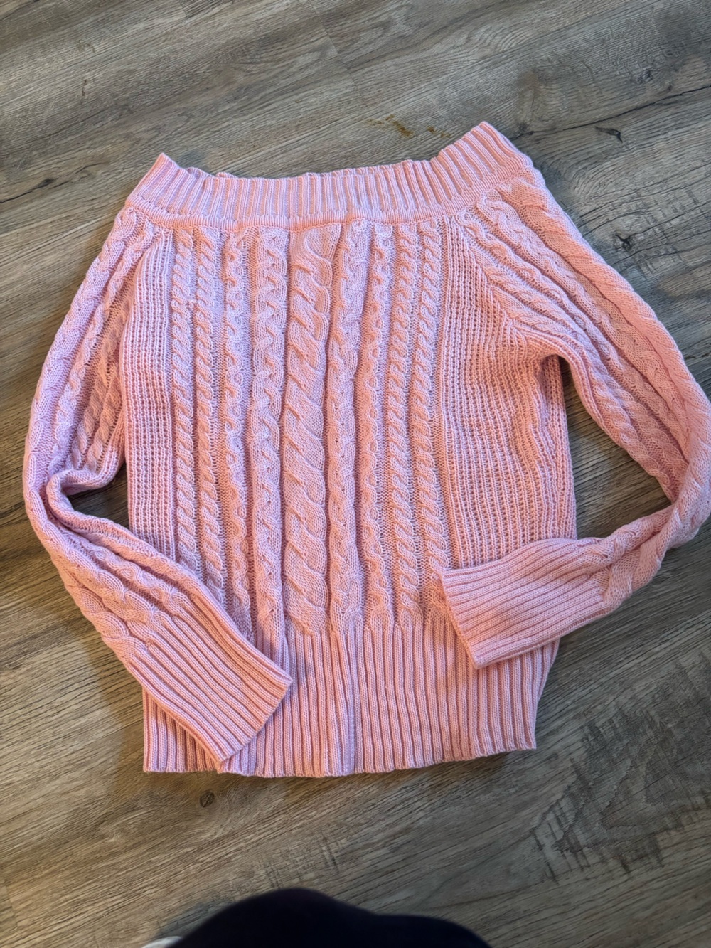 Off-the-Shoulder Cable Knit Sweater - Pink